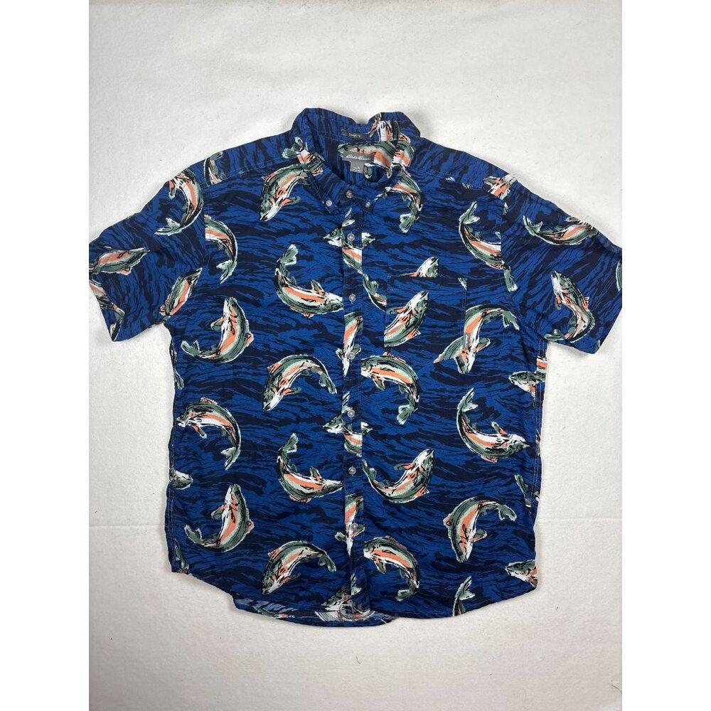 Eddie Bauer Mens XL Classic Fit Fish Pattern Button-Down Shirt